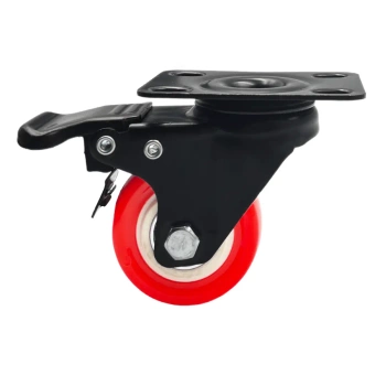 Koło skrętne do 40kg PVC 50mm płyta hamulec czerwony bieżnik 