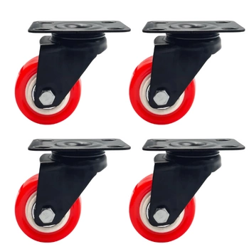 Zestaw 4 kół skrętne do 40kg PVC 50mm płyta czerwony bieżnik 