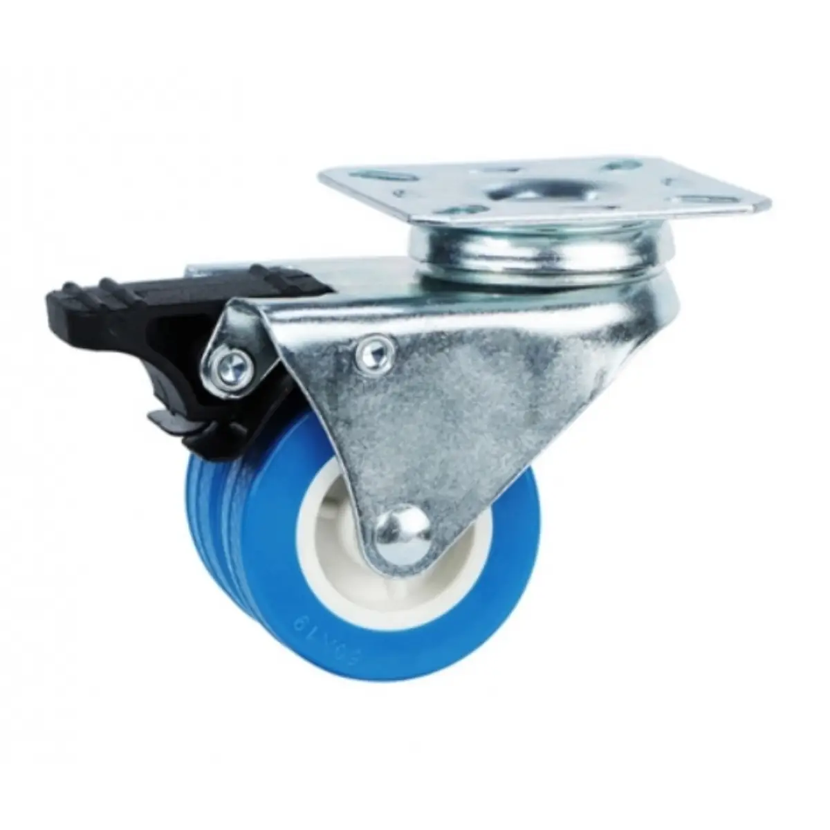 Podwójne koło obrotowe 50 mm/70 kg na płycie, PVC, niebieskie I001E050PVC1PB2-TW