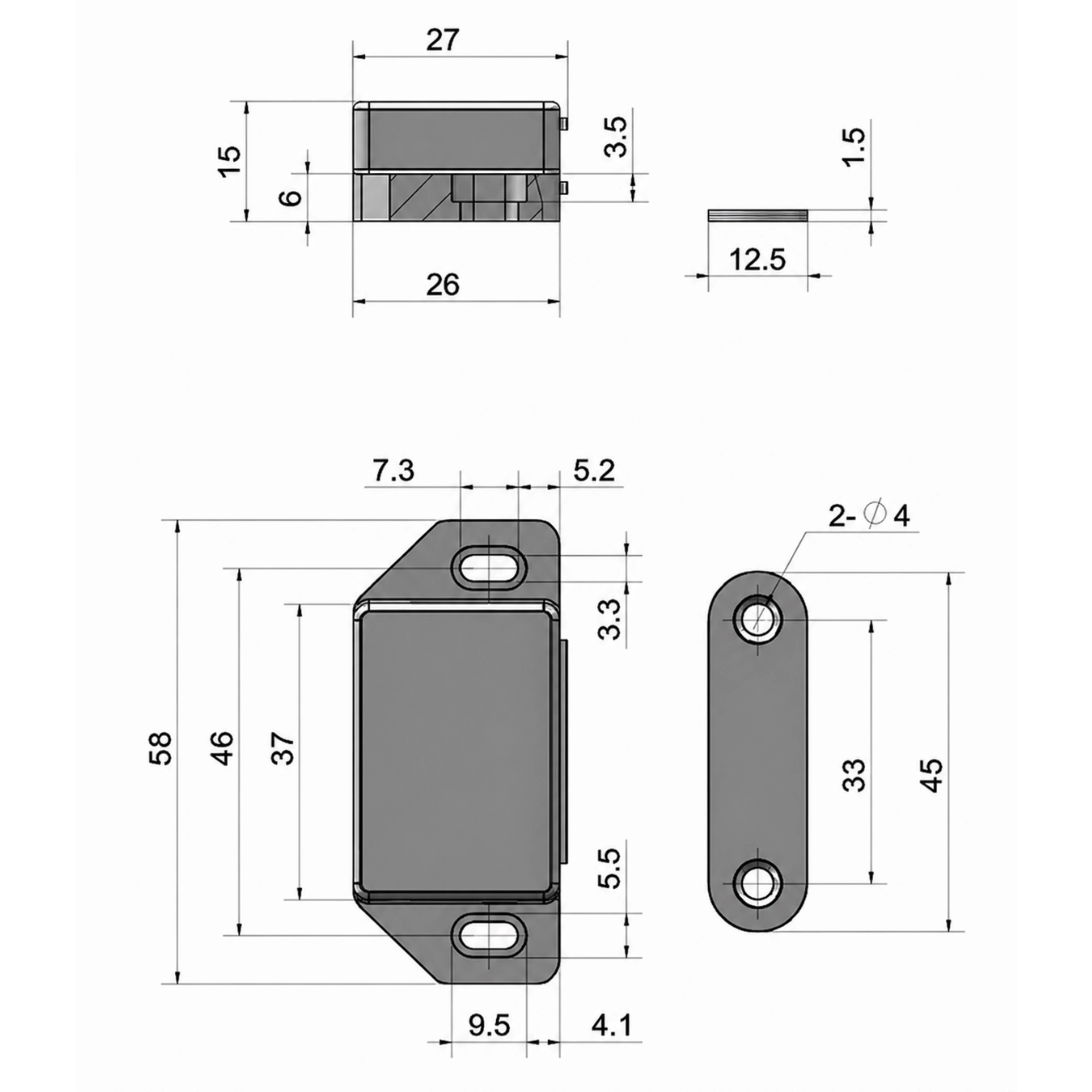 Zamknięcie magnetyczne 52x16,5 mm stal nierdzewna chwytak INOX MC08