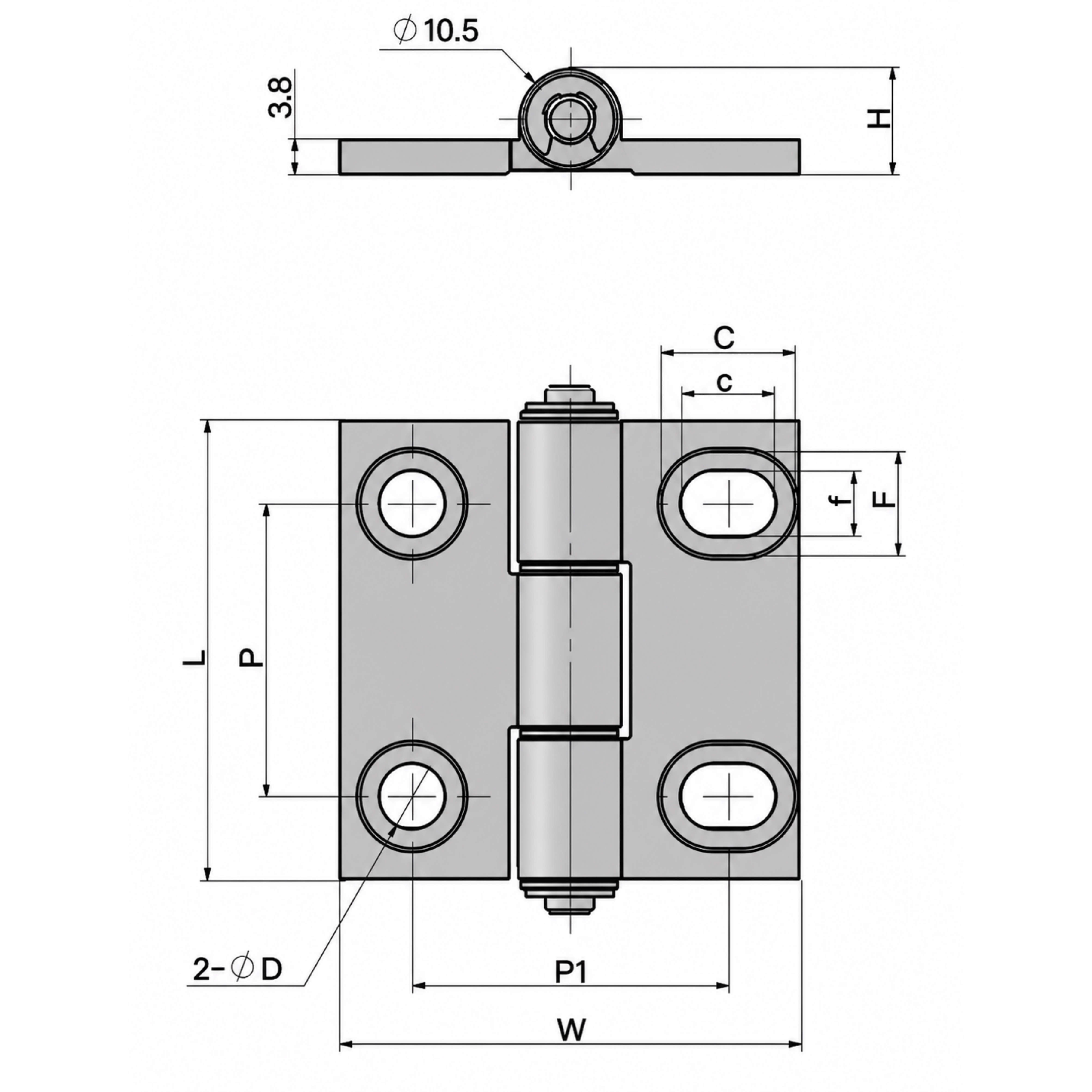 Zawias skrzydełkowy aluminiowy A=47 B=48, chromowany, 4-otwory, regulacja  K108-2