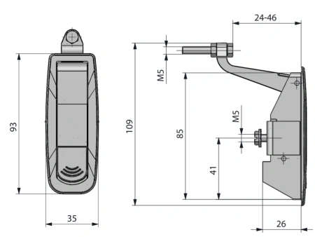 Zamek dociskowy na panel 24-46 mm na klucz wspólny