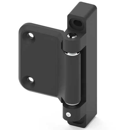 Zawias płaski narożny z łożyskiem Delrin 50x100 mm, lakier czarny, prawy, ZnAl