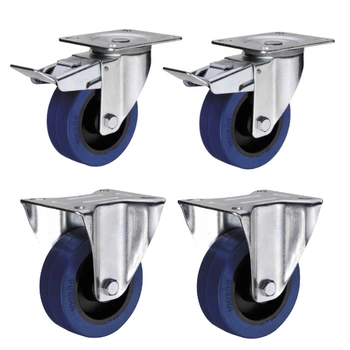 Zestaw 2+2 koła stałe/obrotowe hamulec do 150kg miękka guma 100mm płyta