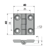 Zawias skrzydełkowy nierdzewny A=40 B=40 l=25, 4-otworowy, INOX