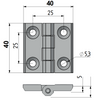 Zawias skrzydełkowy poliamidowy A=40 B=40 l=25, 4-otwory M5, PA6