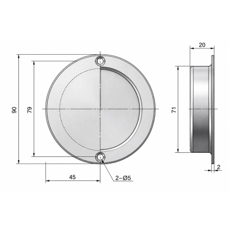Uchwyt wpuszczany okrągły 90 mm stal nierdzewna INOX