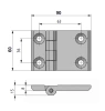 Zawias skrzydełkowy nierdzewny A=90 B=60, 4-otworowy, INOX
