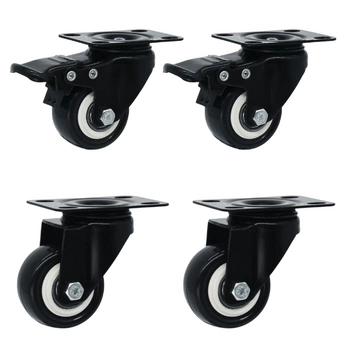Zestaw 2+2 koła skrętne do 70kg PVC 75mm płyta czarny bieżnik hamulec/bez