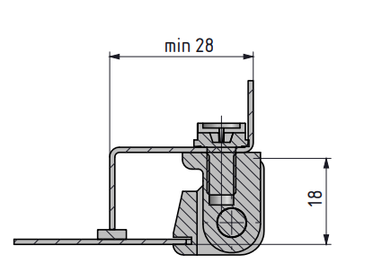 Zawias narożny metalowy 19x30 mm na panel 1-1,2mm, ZnAl