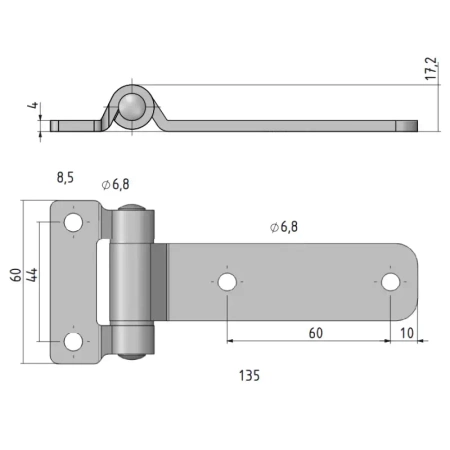 Zawias skrzydełkowy nierdzewny A=135 B=60, 4-otworowy, INOX