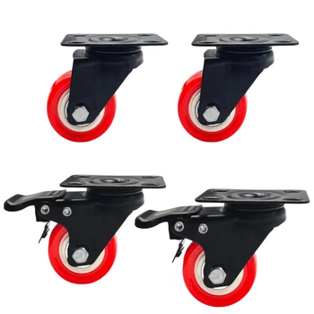Zestaw 2+2 koła skrętne do 40kg PVC 50mm płyta czerwony bieżnik hamulec/bez