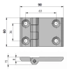 Zawias skrzydełkowy metalowy A=60 B=90, lakierowany czarny, 4-otwory, ZnAl