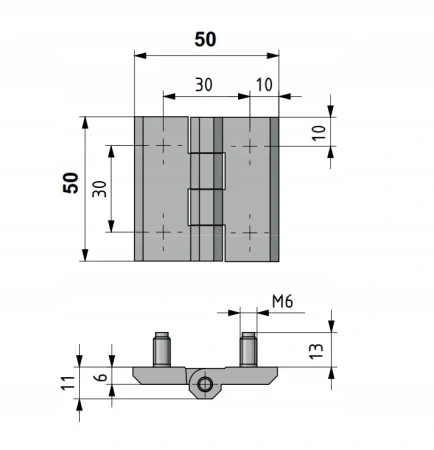 Zawias skrzydełkowy A=50 B=50 l=30, stal nierdzewna 4-śruby, INOX