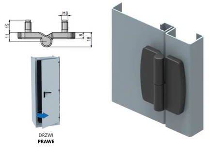 Zawias płaski podnoszony A=70 B=80, lakierowany czarny, 4-śruby, prawy, ZnAl