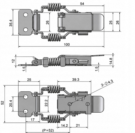 Zatrzask kolankowy tłumiący 100x52 mm INOX