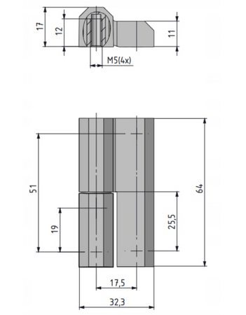 Zawias podnoszony metalowy A=64 B=32,3 do drzwi lewych, czarny lakier, ukryty montaż, ZnAl