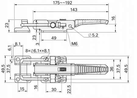 Zatrzask regulowany 192x49,5mm, do dużych obciążeń, stal nierdzewna