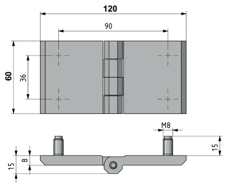 Zawias skrzydełkowy A=120 B=60, metalowy, lakierowany czarny, 4-śruby M8, ZnAl