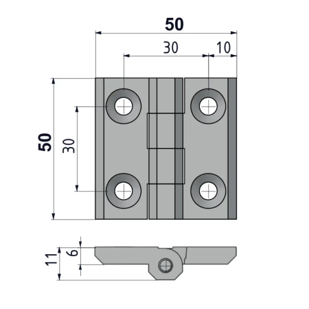 Zawias skrzydełkowy metalowy A=50 B=50 l=30, chromowany, 4-otwory, ZnAl