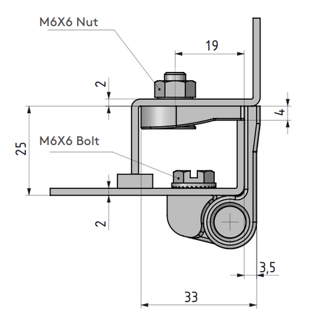 Zawias narożny metalowy 33x60 mm, zagięcie 25 mm, lakier czarny, gwint M6, 3-częściowy, do drzwi