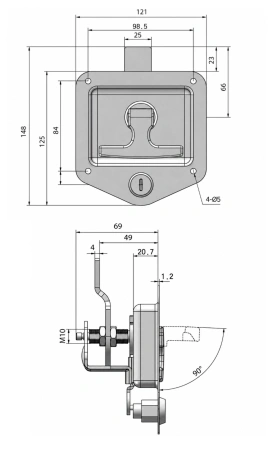 Zamek zatrzaskowy kontenerowy 121x125mm stal nierdzewna INOX