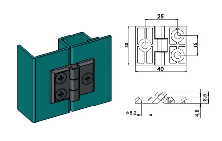 Zawias skrzydełkowy metalowy A=40 B=30, chromowany, 3-otworowy, ZnAl