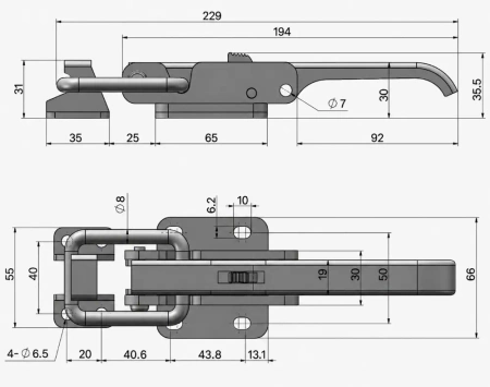 Zatrzask samoblokujący do dużych obciążeń 229x66 mm, stal nierdzewna