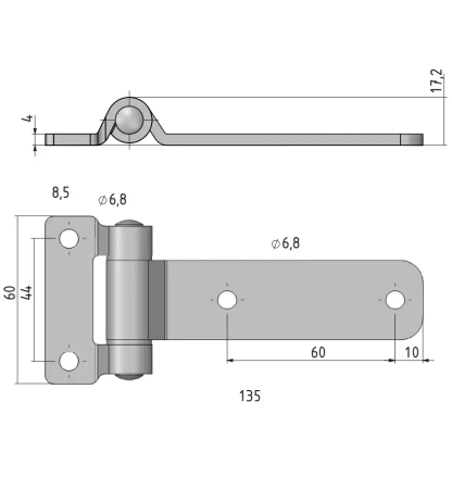 Zawias skrzydełkowy metalowy A=135 B=60, ocynkowany, 4-otworowy, stal