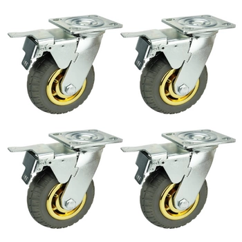 Zestaw 4 koła skrętne do 180kg guma 100mm płyta szary bieżnik hamulec