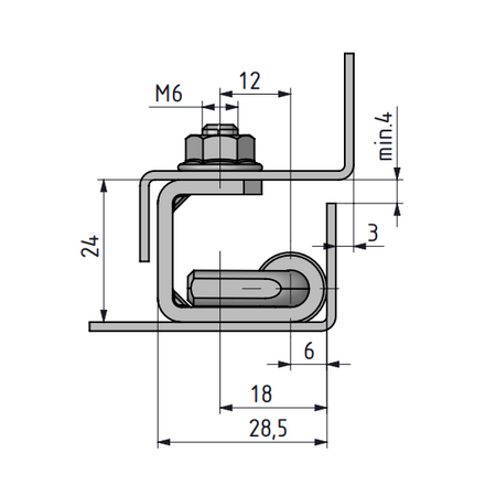 Zawias wewnętrzny stalowy 28x107 mm, zagięcie drzwi 24 mm, ocynk, do wkrętów 7 mm, do wspawania