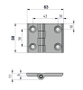 Zawias skrzydełkowy metalowy A=63 B=50, chromowany, 4-otwory, ZnAl
