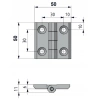 Zawias skrzydełkowy metalowy A=50 B=50 l=30, lakierowany czarny, 4-otwory, ZnAl