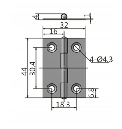 Zawias skrzydełkowy nierdzewny A=32 B=44, 4-otworowy, INOX