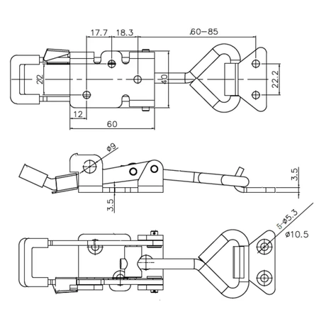 Zatrzask kolankowy stal nierdzewna regulacja 140-160mm INOX