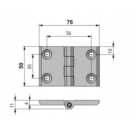 Zawias skrzydełkowy nierdzewny A=76 B=50, 4-otworowy, INOX