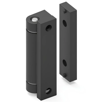 Zawias boczny 19x60 czarny, 4 otwory, zagięcie 25,5- ZnAl, z adapterem do szaf przemysłowych