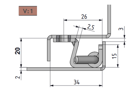 Zawias wewnętrzny stalowy 32,5x60 mm, zagięcie drzwi 20 mm, ocynk, otwory ⌀6,5x12 mm, do spawania