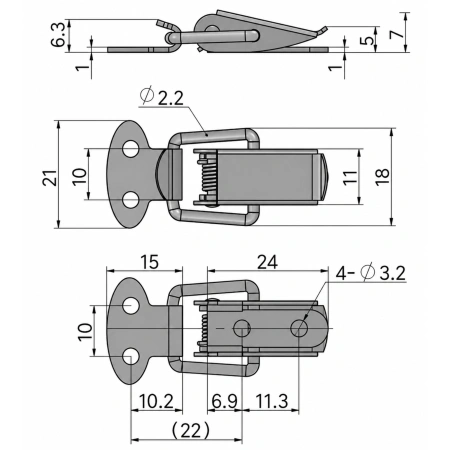 Zatrzask kolankowy stal 28x11mm zapinka