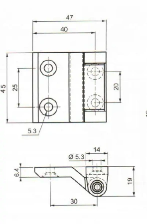 Zawias skrzydełkowy z łożyskiem Delrin A=45 B=47, H=0 lakierowany czarny, 4-otworowy, ZnAl