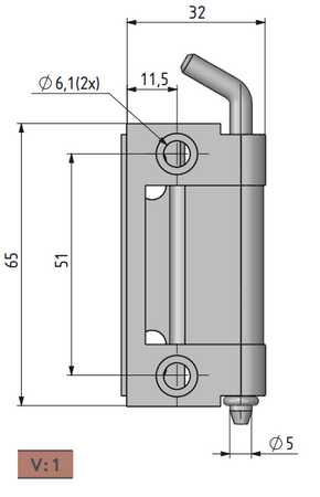 Zawias wewnętrzny nierdzewny 32,5x65 mm, zagięcie drzwi 20–24 mm, otwory ⌀6,5 mm, INOX