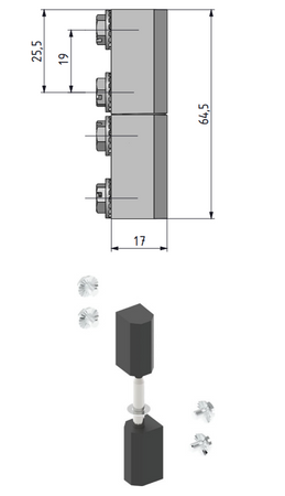Zawias boczny 14x64,5x17 mm czarny, 4 otwory, podnoszony, sworzeń stal nierdzewna, do szaf przemysłowych