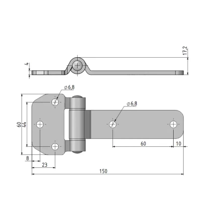 Zawias skrzydełkowy metalowy A=150 B=60, ocynkowany, 5-otworowy, stal
