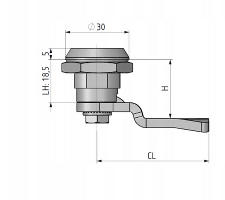 Zamek ćwierćobrotowy dwuskrzydłowy 3 mm, chromowany, korpus 18,5 mm, IP65