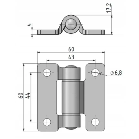 Zawias skrzydełkowy A=60 B=60, stalowy, lakierowany czarny, 4-otwory
