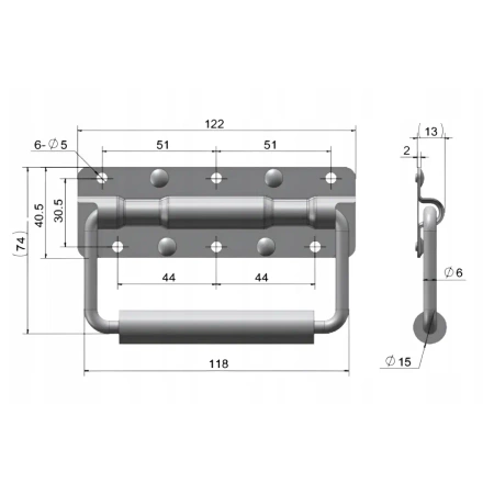 Uchwyt przemysłowy kontenerowy składany 122x74 mm stalowy, do skrzyń 