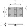 Zawias skrzydełkowy metalowy A=50 B=76, lakierowany czarny, 4-otwory, ZnAl