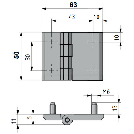 Zawias skrzydełkowy metalowy A=63 B=50, lakierowany czarny, 4-śruby M6, ZnAl
