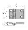 Zawias skrzydełkowy metalowy A=90 B=60, chromowany, 4-otwory, ZnAl