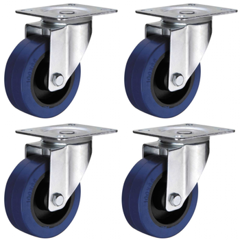 Zestaw 4 koła skrętne 125mm/200kg bez hamulca, płyta niebieski bieżnik
